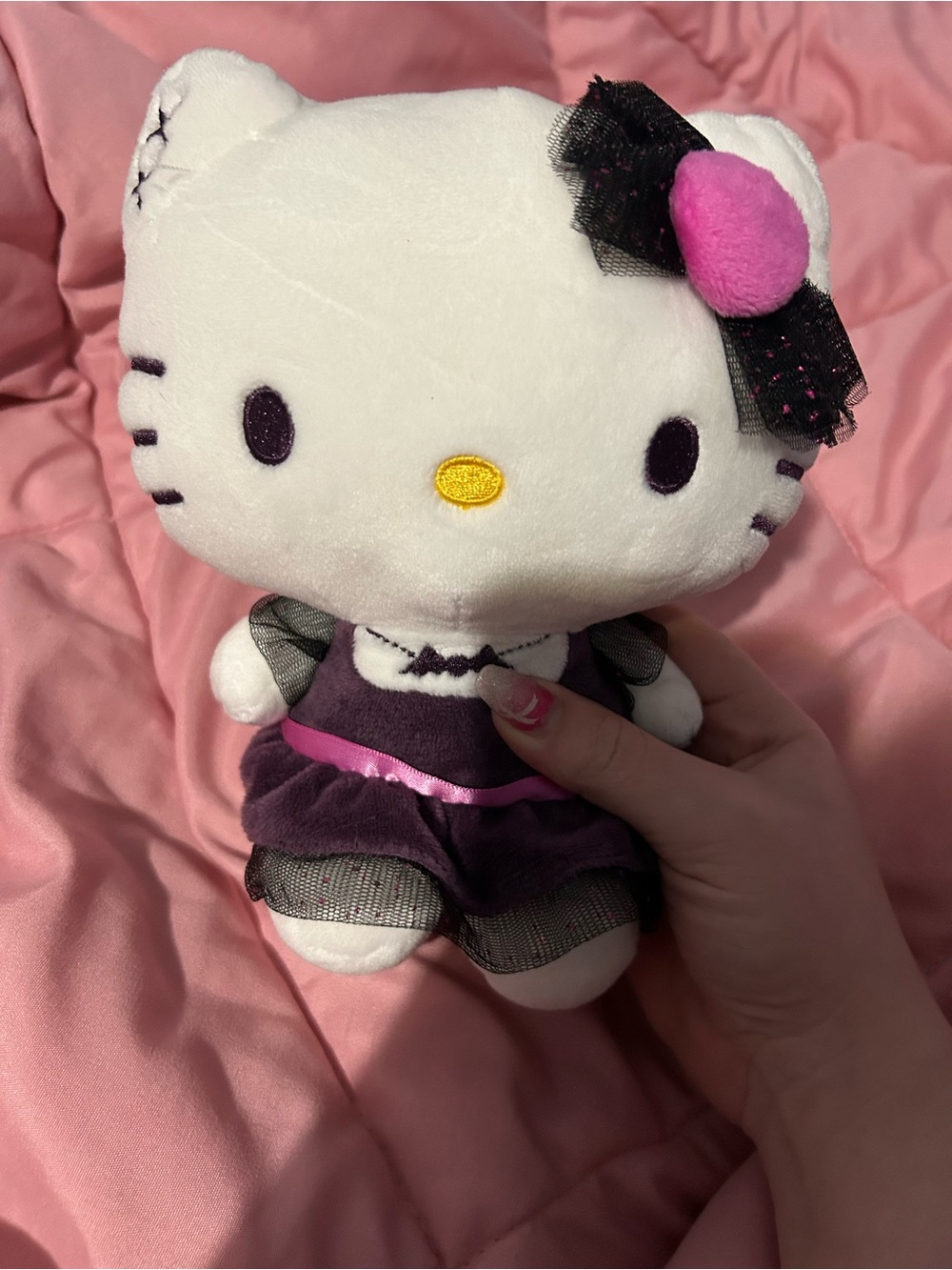 Sanrio Hello Kitty Plush in Purple Dress with Pink Bow